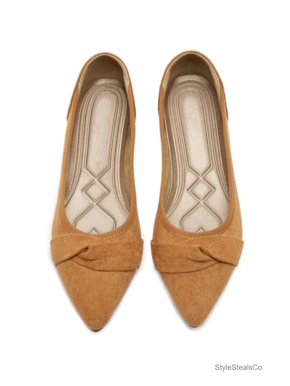 Women's Pointed Toe Bow Ballet Flats Slip-On Faux Suede Dressy Comfort Shoes